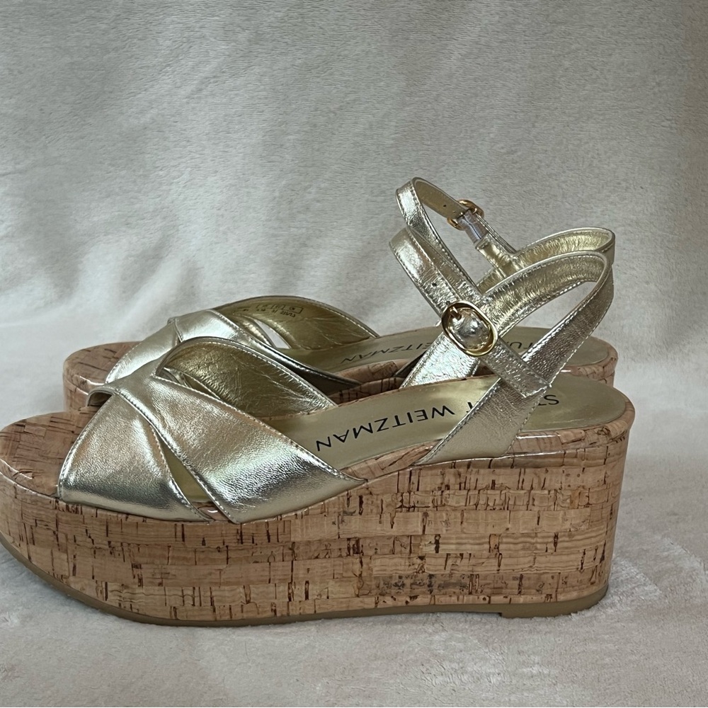 Stuart Weitzman Gold Wedge Sandals Worn Once 6.5